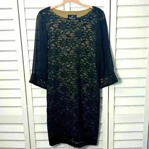 Ronni Nicole Sequin Lace Sheath Dress Size 6 Black & Nude